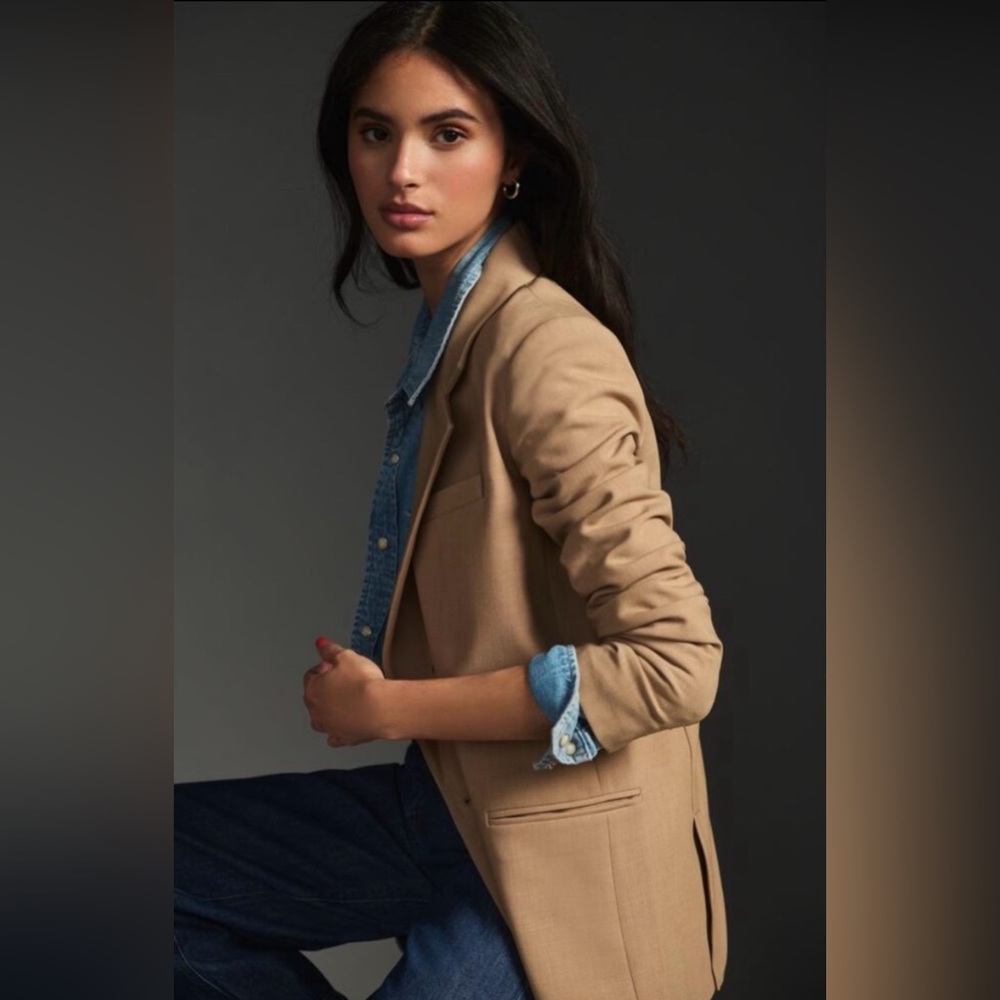 Anthropologie Maeve Double-Breasted Tan Blazer